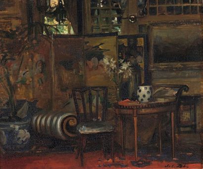 JACQUES EMILE BLANCHE (1861-1942) Intérieur du salon d'Auteuil
Huile sur toile, monogrammée...