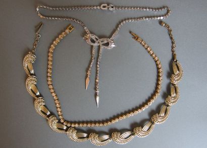 null Marcel BOUCHER, MARBOUX, D'ORLAN : Lot de 3 colliers en métal doré et argenté,...