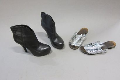 null ASH, Guiseppe ZANOTTI : Lot composé d'une paire de boots en cuir noir à talon...