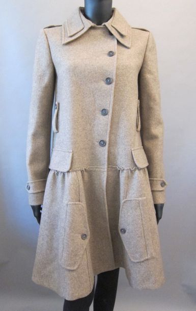 null MIU-MIU, 

manteau en 100% laine vierge chinée beige, double col, simple boutonnage,...