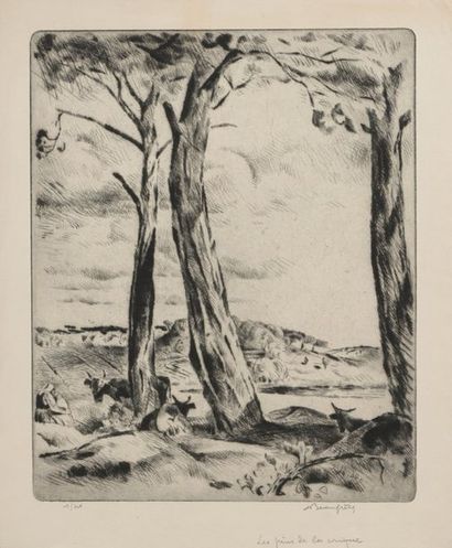 Adolphe BEAUFRERE (1876 - 1960) LES PINS DE LA CRIQUE. 1930
Pointe sèche sur vergé....