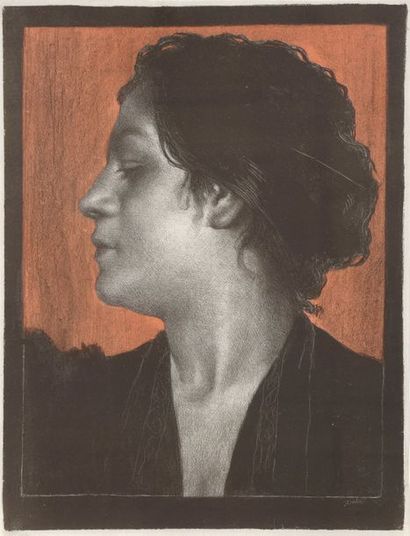 Emil Orlik (1870-1932) Étude de portrait (Porträtstudie). 1898. Lithographie. 394...