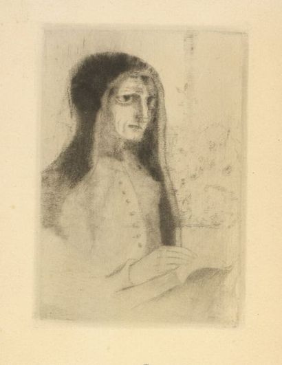 Odilon REDON (1840-1916) Le livre ou Sainte Thérèse. 1892. Pointe sèche. 130 x 91....