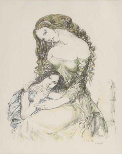 Leonard Tsuguharu FOUJITA (1886-1968) Mère et enfant. 1964. Lithographie. 550 x 460....