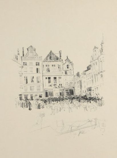 Norbert GOENEUTTE (1854 - 1894) BRUXELLES, LE MARCHE AUX CHIENS.
Lithographie. Épreuve...