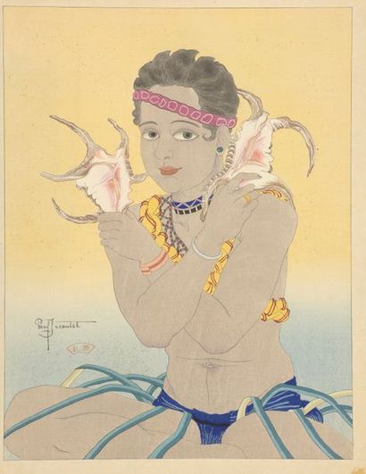 Paul JACOULET (1896-1960) Basilio, jeune garçon de Saipan tenant des coquillages,...