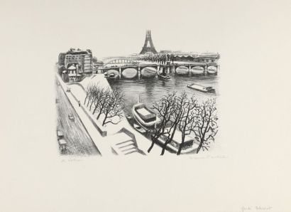 Robert LOTIRON (1886 - 1966) QUAI BLERIOT - BORD DE SEINE - PORT Lithographies en...