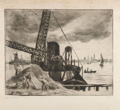 Maximilien LUCE (1858 - 1941) LA DRAGUE (port de Rotterdam). Vers 1895
Pointe sèche...
