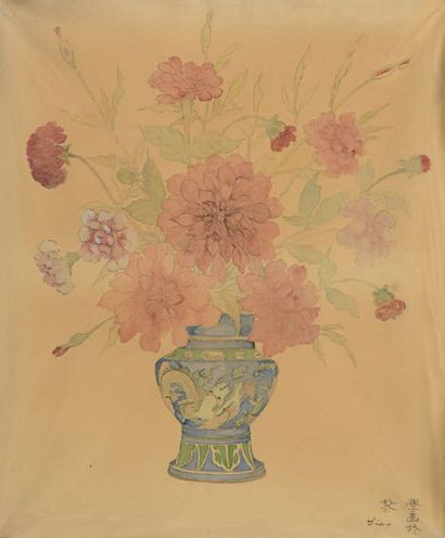 Liao Xinxue (1903-1958) Vase de pivoines
Peinture sur soie, signé en chinois.
55...