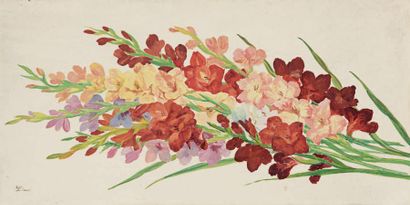 Liao Xinxue (1903-1958) Glaïeuls
Peinture sur soie signée en bas à gauche.
50 x 100...
