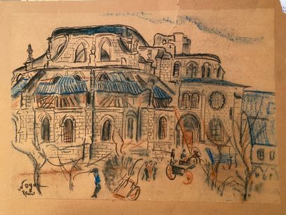 Irène RÉNO (Irène Hassenberg) dit (1884-1953) 
Cathédrale de Noyon 
Crayons de couleurs...