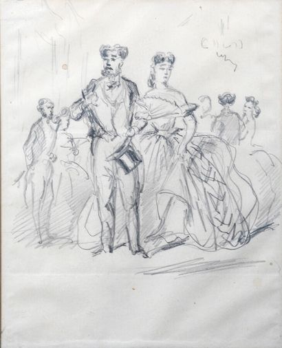  Constantin GUYS (1802/5-1892) attribué à 
Le bal 
Dessin au crayon sur papier 
26...