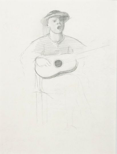  Pierre TAL COAT (1905-1985) 
L’Homme à la guitare, 1932, Dessin au crayon sur papier...