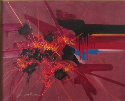  Georges MATHIEU (1921-2012). "Fontaine ardente". Acrylique sur toile, signée en...