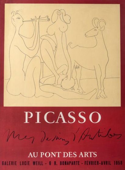  Picasso( d'après) "Mes dessins d'Antibes". Affiche d'exposition Galerie LUcie Weill....