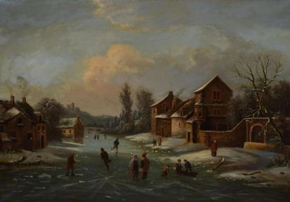  Ecole hollandaise du XIXe siècle "Les patineurs" huile sur toile - 52x71