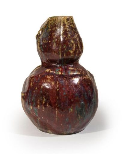  Pierre-Adrien DALPAYRAT (1844-1910)	.Vase coloquinte en grès émaillé rouge , ocre...