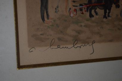  André HAMBOURG (1909 1999) Sur la plage. Lithographie en couleurs, signée en bas...