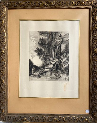  Félix Braquemond. La discorde. D'après Gustave Moreau. Gravure . 40 x 31 cm Gazette Drouot