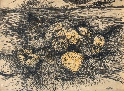 Charles MARCON (1920-2019) - Landscape with figures ; Composition 2 inks on paper,...