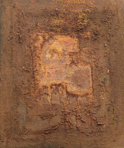 Ousseynou SARR (1949-) - Composition Mixed media on canvas, signed lower right, cracks...