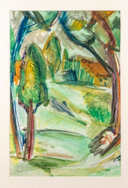 Bela Adalbert CZOBEL (1883-1976) • Paysage cubisant Gouache et aquarelle sur papier,...