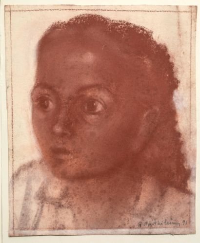 Gérard BARTHELEMY (1927-2016) • Portrait de femme, 1991 Sanguine sur papier, signée...