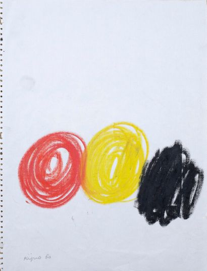 Ladislas KIJNO (1921-2012) • Composition,1960 Crayons de couleurs sur papier, signé...