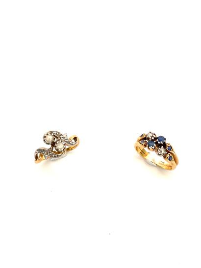  You and me ring in yellow gold and platinum set with two diamonds (gross weight:...