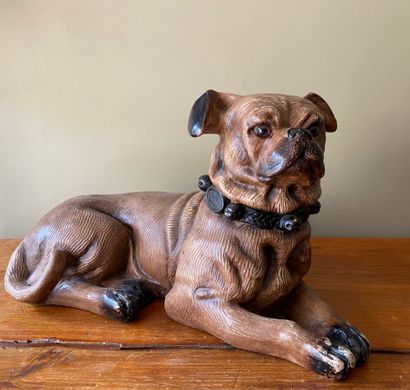  Large boxer in patinated plaster. Length : 43 cm