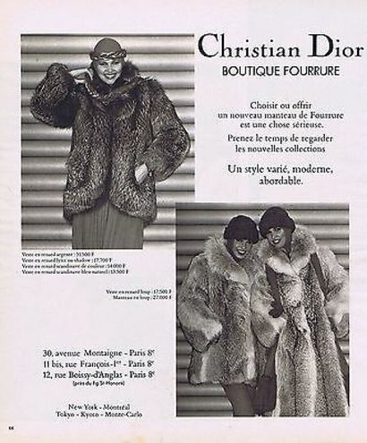  CHRISTIAN DIOR BOUTIQUE FOURRURE by Frédéric Castet - 1980s 
3/4 length coat in...