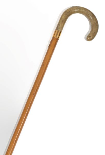 Cane with curved handle sheathed in stingray...