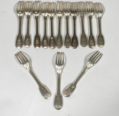 Set of 14 silver forks (925 ‰), filets model...