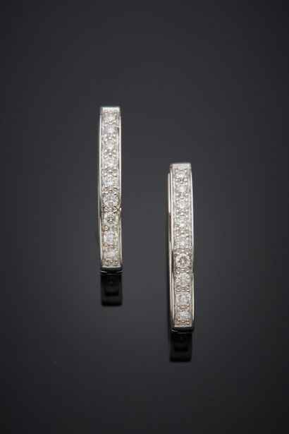  Pair of white gold (750‰) "creole" EARRINGS set with brilliant-cut diamonds. Length...