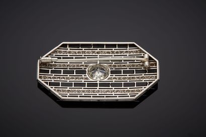  A platinum (950‰) octagonal brooch set with alignments of alternating 8/8-cut diamonds...