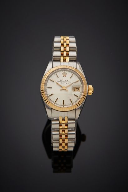 ROLEX Ladies' round watch bracelet, "Oyster Perpetual Date" model, ref. 6917, in...