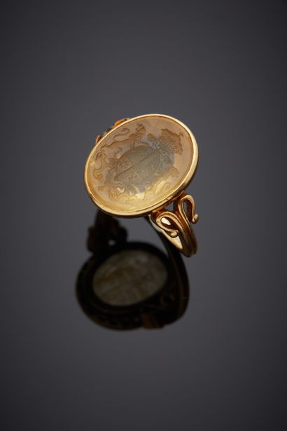 Yellow gold (750‰) openwork ring set with...