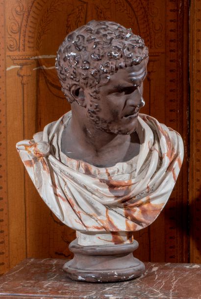 Bust on pedestal in plaster with a patina...