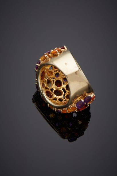  Large openwork vermeil (925‰) domed ring set with garnets, citrines and round amethysts....