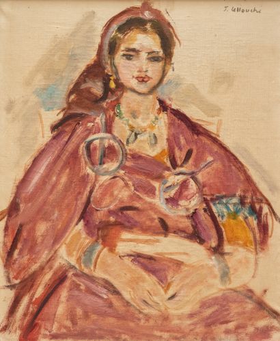 Jules LELLOUCHE (1903-1963) Une Tunisienne assise Huile sur toile signée en haut...