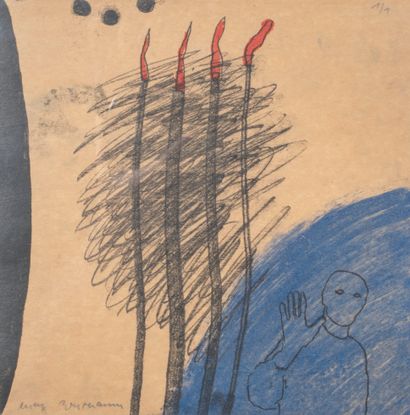 Max NEUMANN (1949) Sans titre, 1996 Monotype sur vélin, signé au crayon, au dos sur...