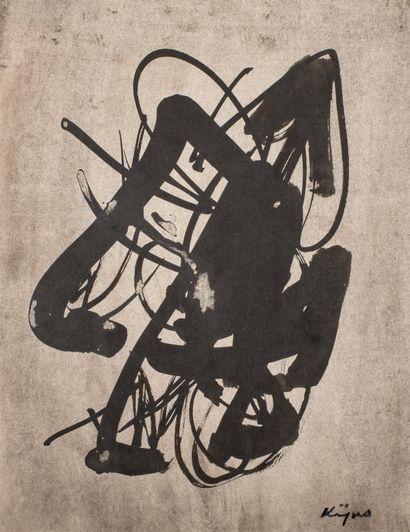 Ladislas KIJNO (1921-2012) Composition en noir Encre sur papier, signée en bas à...