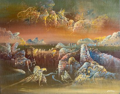 Marc JANSON (1930-) Seraphins spadassins, 1982 Huile sur toile; signée en bas à droite,...