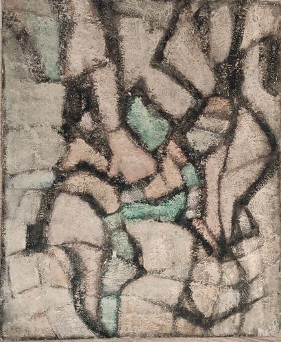 Geza SZOBEL (1905-1963) Composition Huile sur panneau, mouillures, bords du panneau...