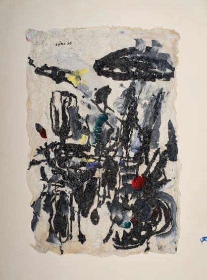 Ladislas KIJNO (1921-2012) Composition, 1960 Mixed media on crumpled paper, signed...