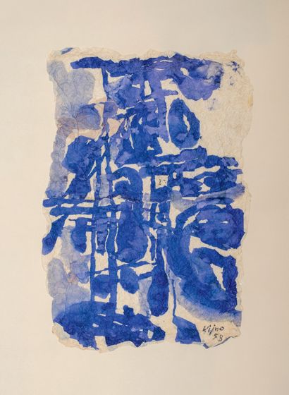 Ladislas KIJNO (1921-2012) Composition in blue 1958 Mixed media and gouache on creased...