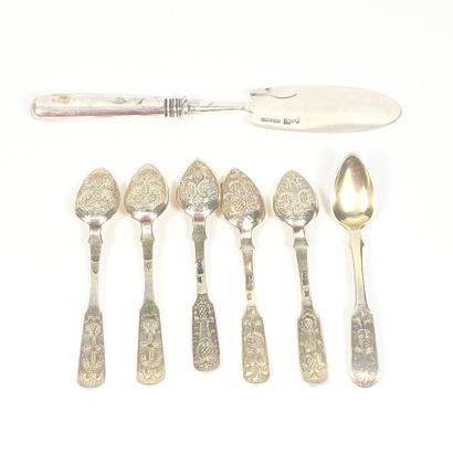 Three pairs of small spoons in Russian silver...