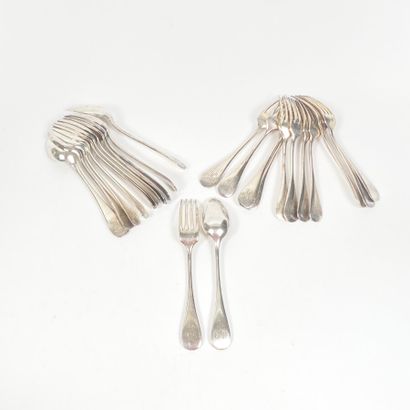 CHRISTOFLE Series of 12 silver plated flatware,...