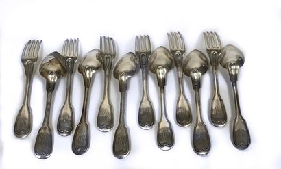 6 large silver cutlery (950 thousandths),...