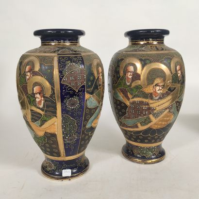 Pair of baluster-shaped ceramic Satsuma vases,...